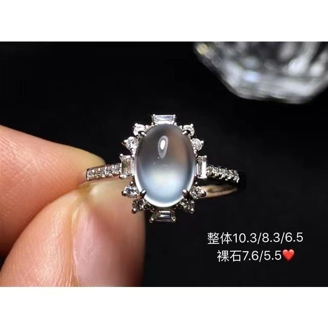 Ice-like Chalcedony Egg Noodle Ring Luxury Full Diamond