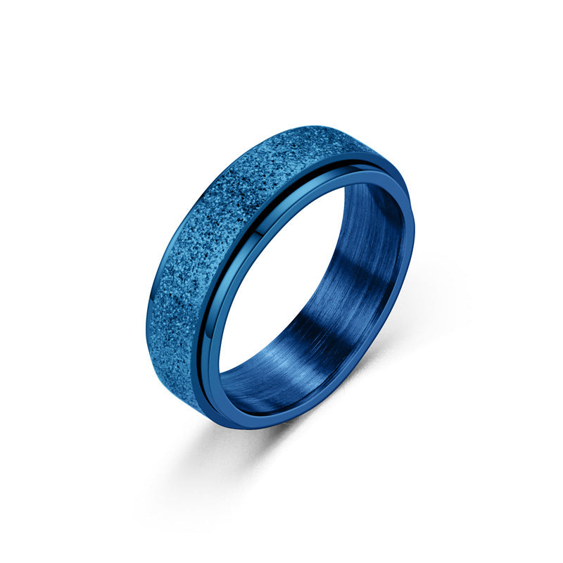 Rainbow bead fidget ring in blue titanium steel for stress relief.