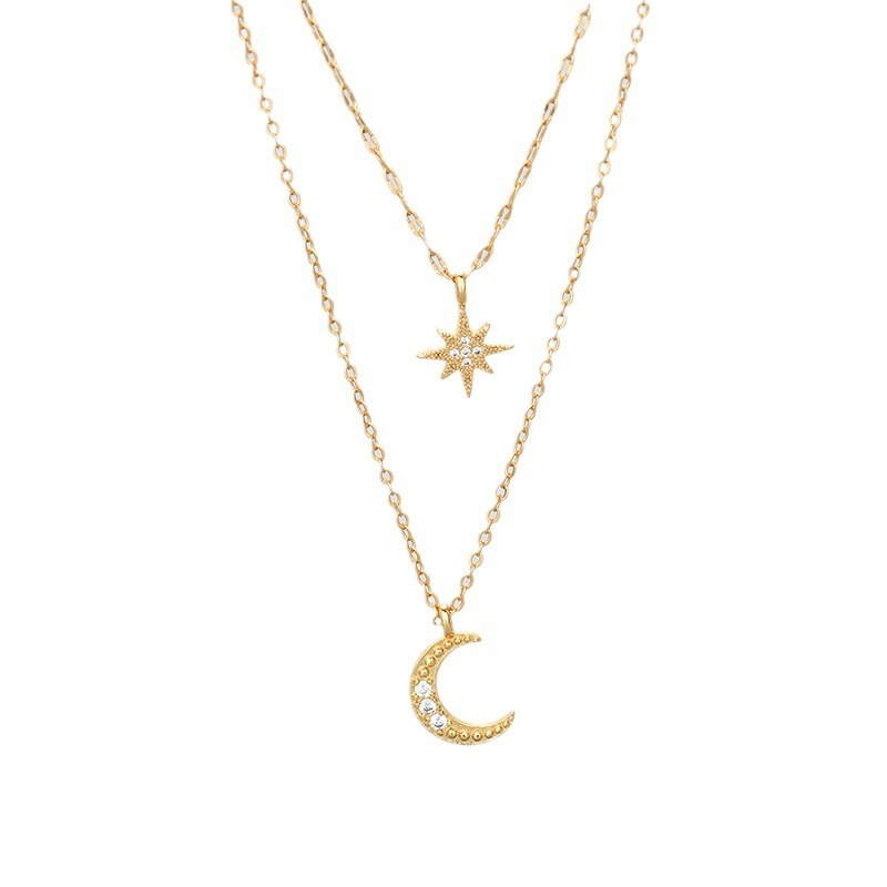 Moon Double-layer Necklace Niche Female Clavicle Chain Design Sense