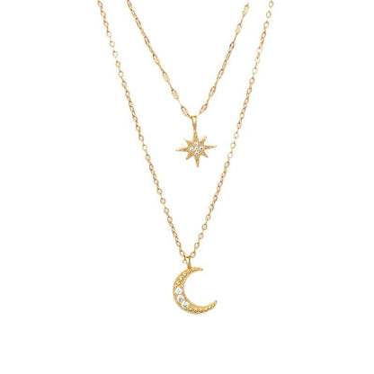 Moon Double-layer Necklace Niche Female Clavicle Chain Design Sense