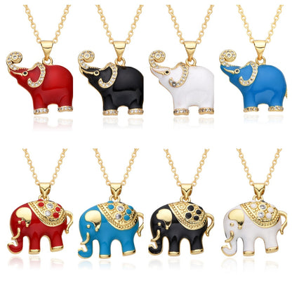 Colorful Oil Elephant Miniature Zircon Pendant Necklace